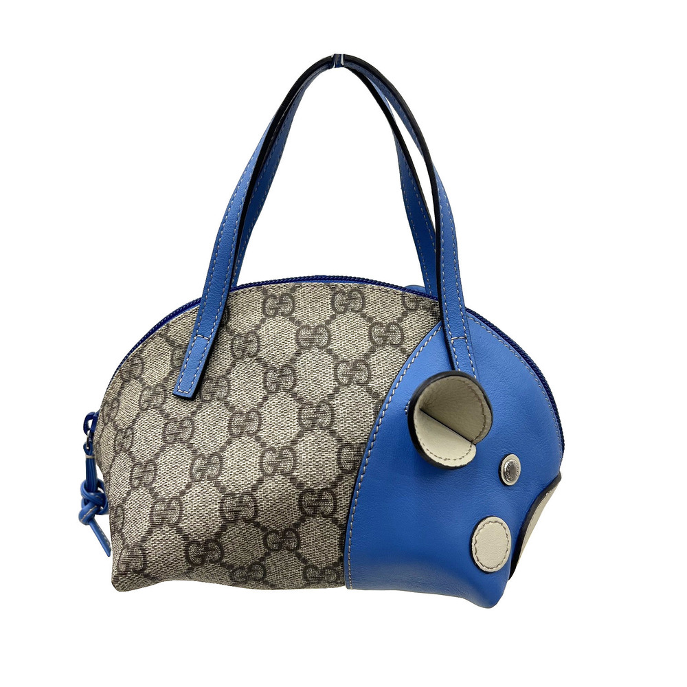 GUCCI GG Plus Supreme Handbag Clutch Pig Blue Beige Bag